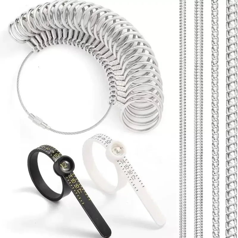 Conjunto de Medidores de Anéis Universais - Ferramenta de Medição de Dedos para Fabricação de Joias - Kit Profissional com Tabela de Tamanhos