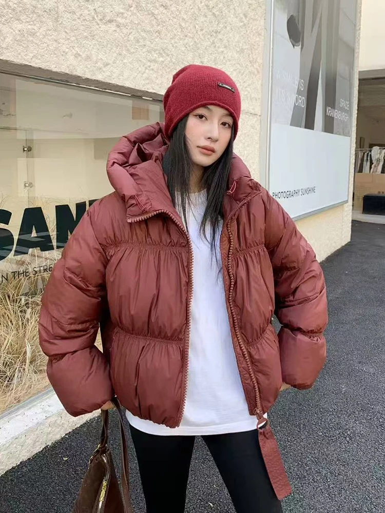 Winter Hooded Stand Collar Down Jacket Women White Duck Down Solid Parker Quilted Outwear Female Warm Thick Cotton Bread Jackets