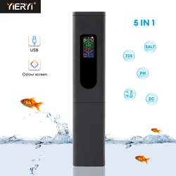 Alta precisione 5 in 1 misuratore di salinità/EC/Temp/TDS/PH Tester digitale di qualità dell'acqua potabile per la carica idroponica dell'acquario di tipo C