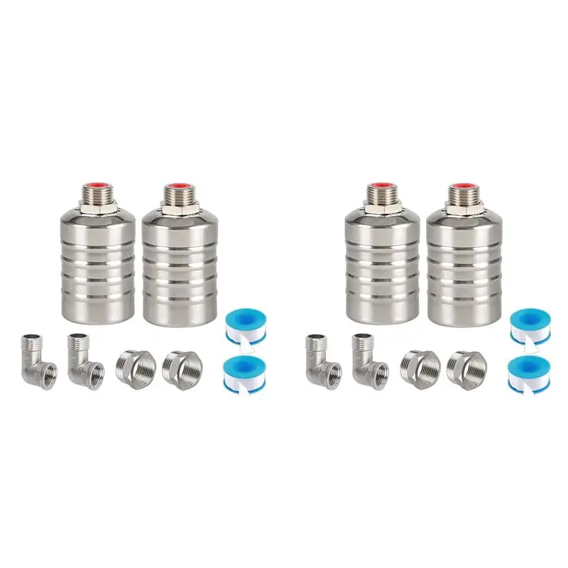 DT17 4 Pack 1/2inch 3/4inch Auto Fill Shut Off Water Tank Float Valve 304 Stainless Steel Water Level Control Valve