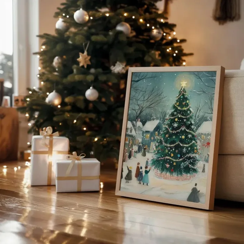 شجرة عيد الميلاد يطبع جدار الفن لطيف عشية عيد الميلاد الفن زينة عيد الميلاد ديكور الشتاء المريح زينة عيد الميلاد #3