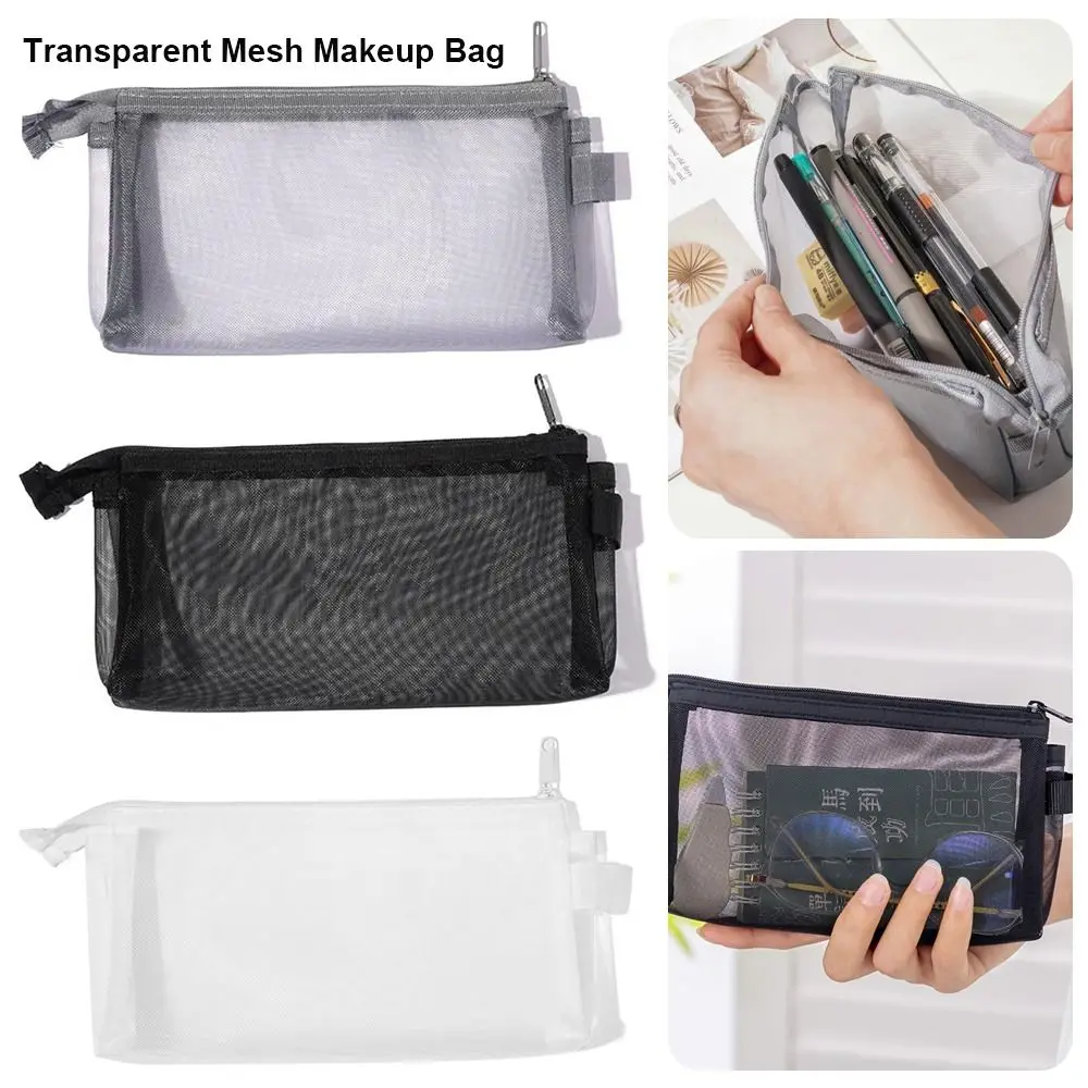 New Transparent Mesh Makeup Bag Grey/Black/White Multifunction Women Cosmetic Storage Pouch Portable Lipstick Organizer Bags