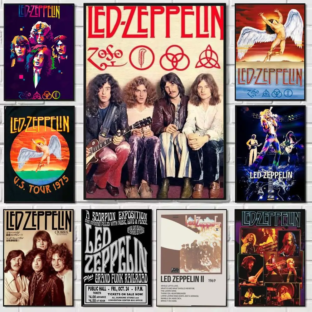 Póster Led Z-Zeppelin pintura caligrafía lienzo cartel: sin arrugas impermeable duradero todo el espacio decoración de pared