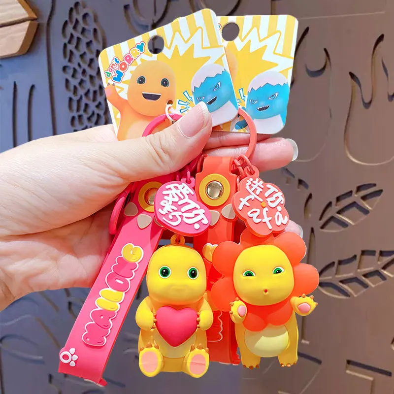 Cartoon Yellow Dinosaur Keychain Cute Emotion Milk Dragon Wealth Dinosaur Toy Keyring Couple Charm Ornament Bag Pendant Key Ring