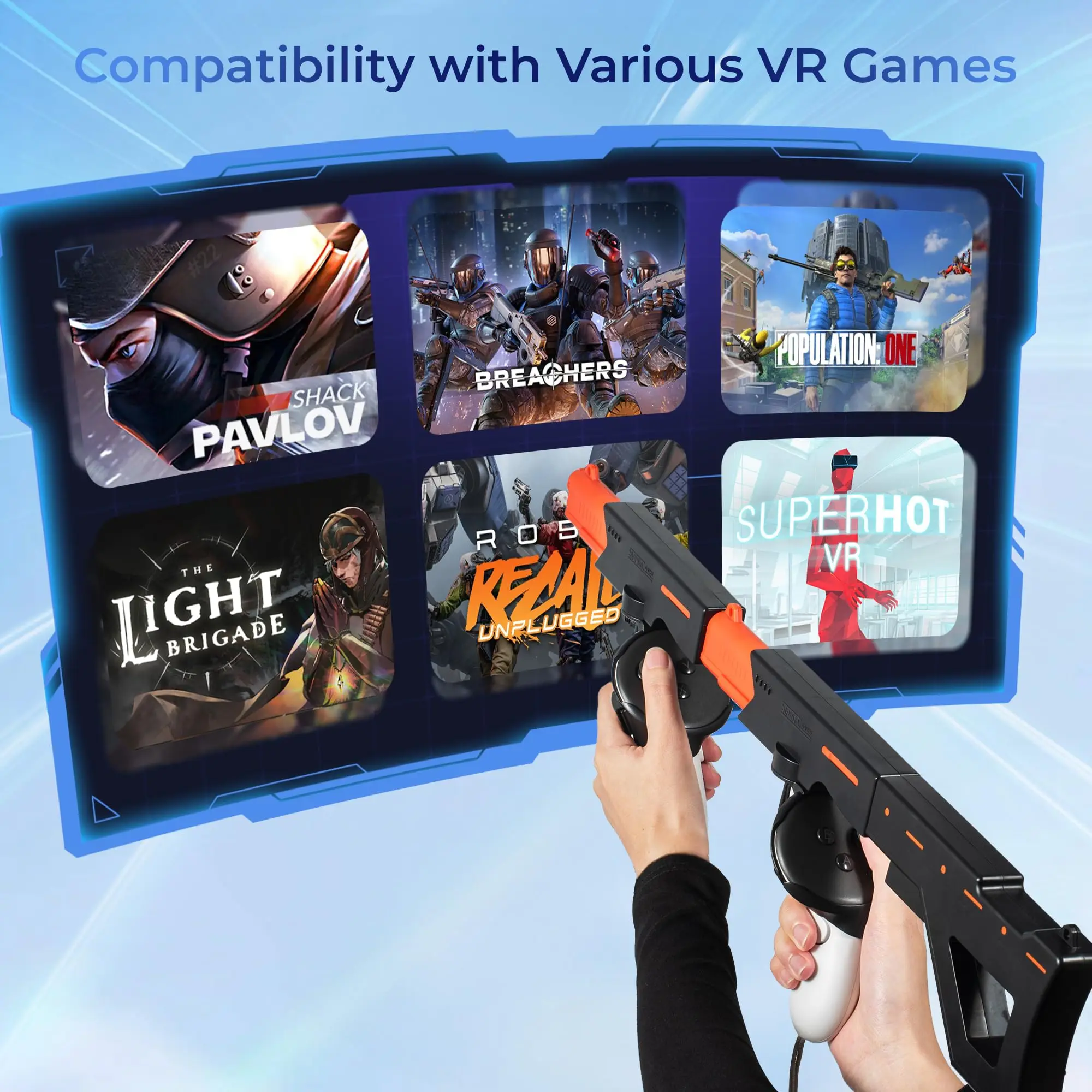 Upgraded VR Gun Stock for Meta Quest 3S/Quest 3,Controller Grips with Shoulder Straps for Enhance Control Feel
