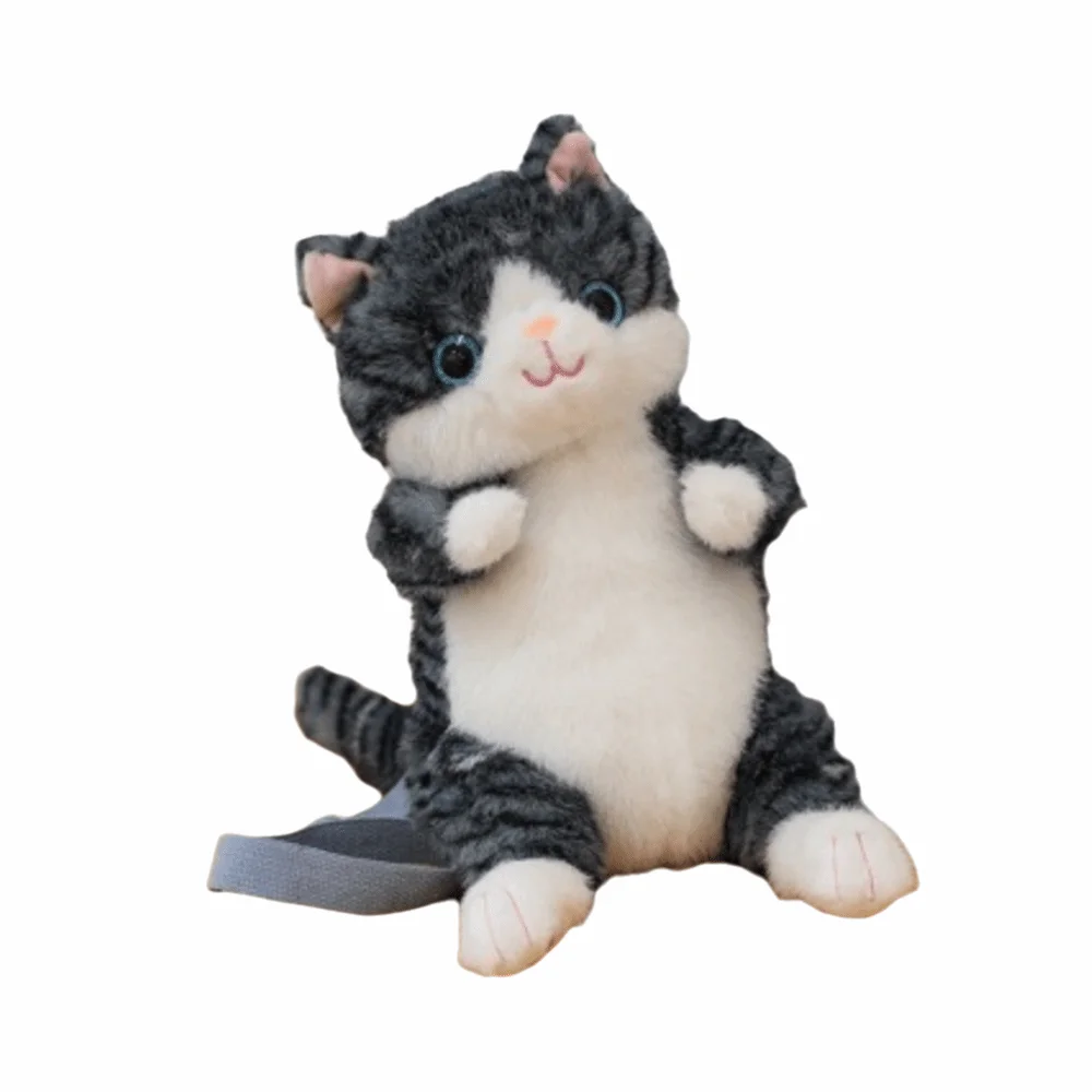 Soft Cat Backpack Lovable Striped Pattern Stuffed Animal Daypack Sitting Pose Fluffy Texture Simulation Cat Bag Children Gift