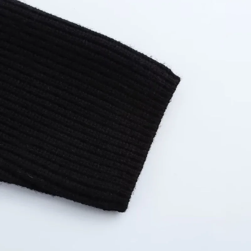 TRAF Crop Knit Pullover Women's Sweater Autumn Winter Off Shoulder Long Sleeve Top Black Round Neck Short Sweaters New Knitwears
