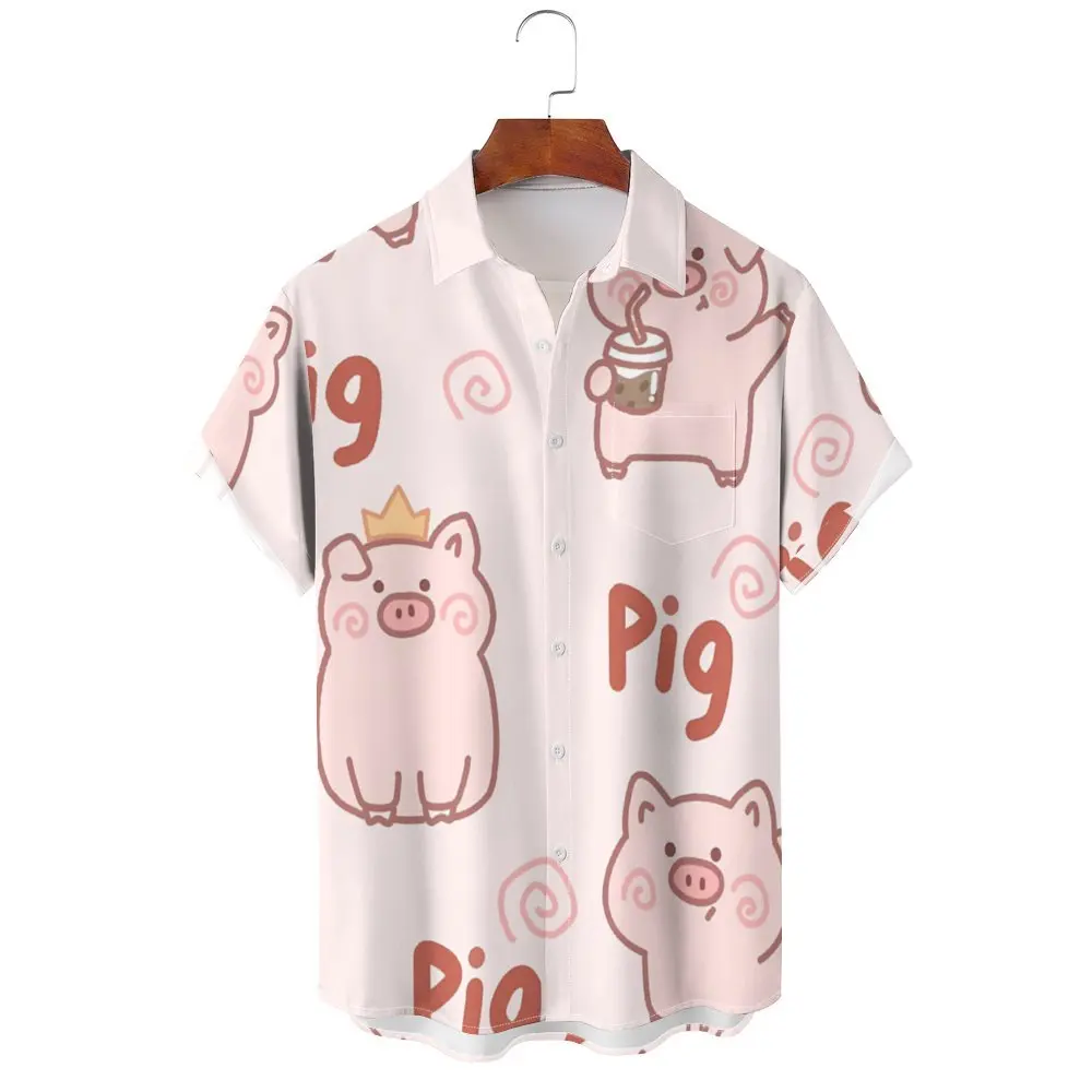 

Fun Hawaiian Shirts For Men And Women Cartoon Pig 3D Printed Short Sleeves Tops Kid Funny Cute Shirts Harajuku Tops