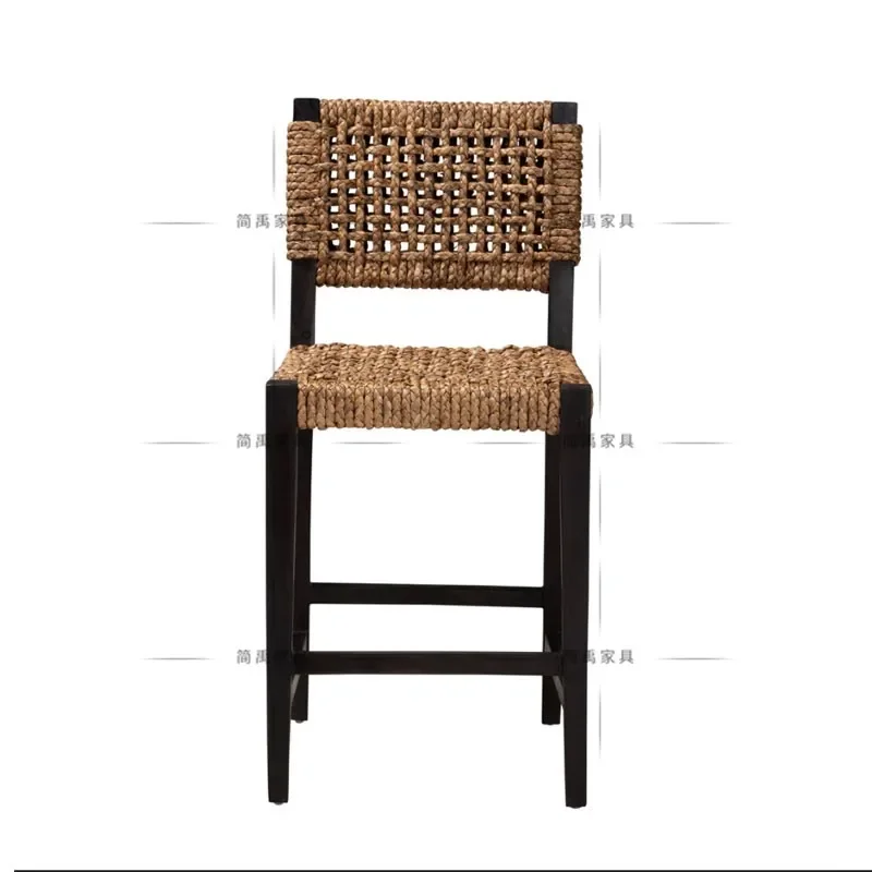 Medieval Bar Chair Straw Rope Handmade High Chair Bar B & B High Stool Solid Wood Bar Household Island