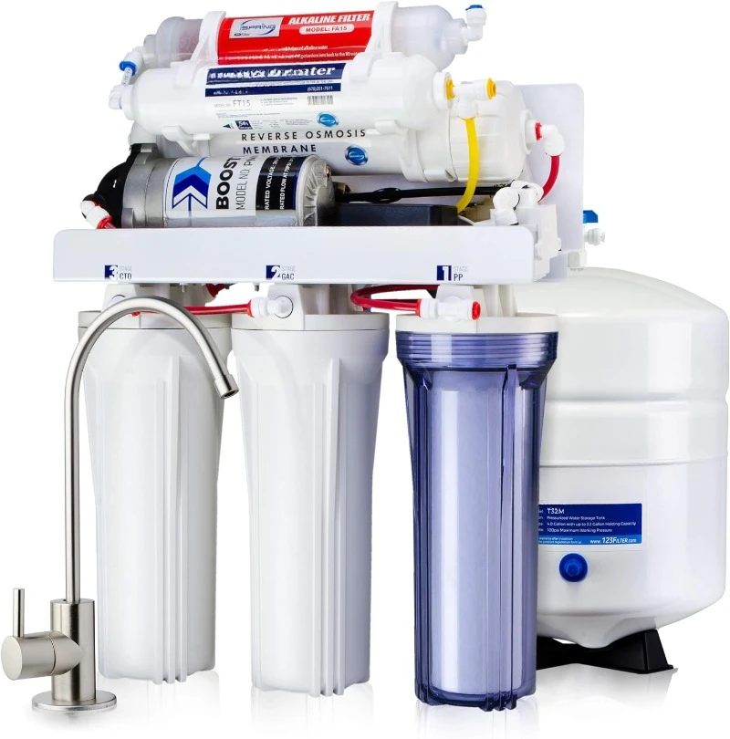 RCC7P-AK, NSF/ANSI 58 Certified, 6-Stage Reverse Osmosis System Under Sink with Alkaline Water Filter and Pump, pH+