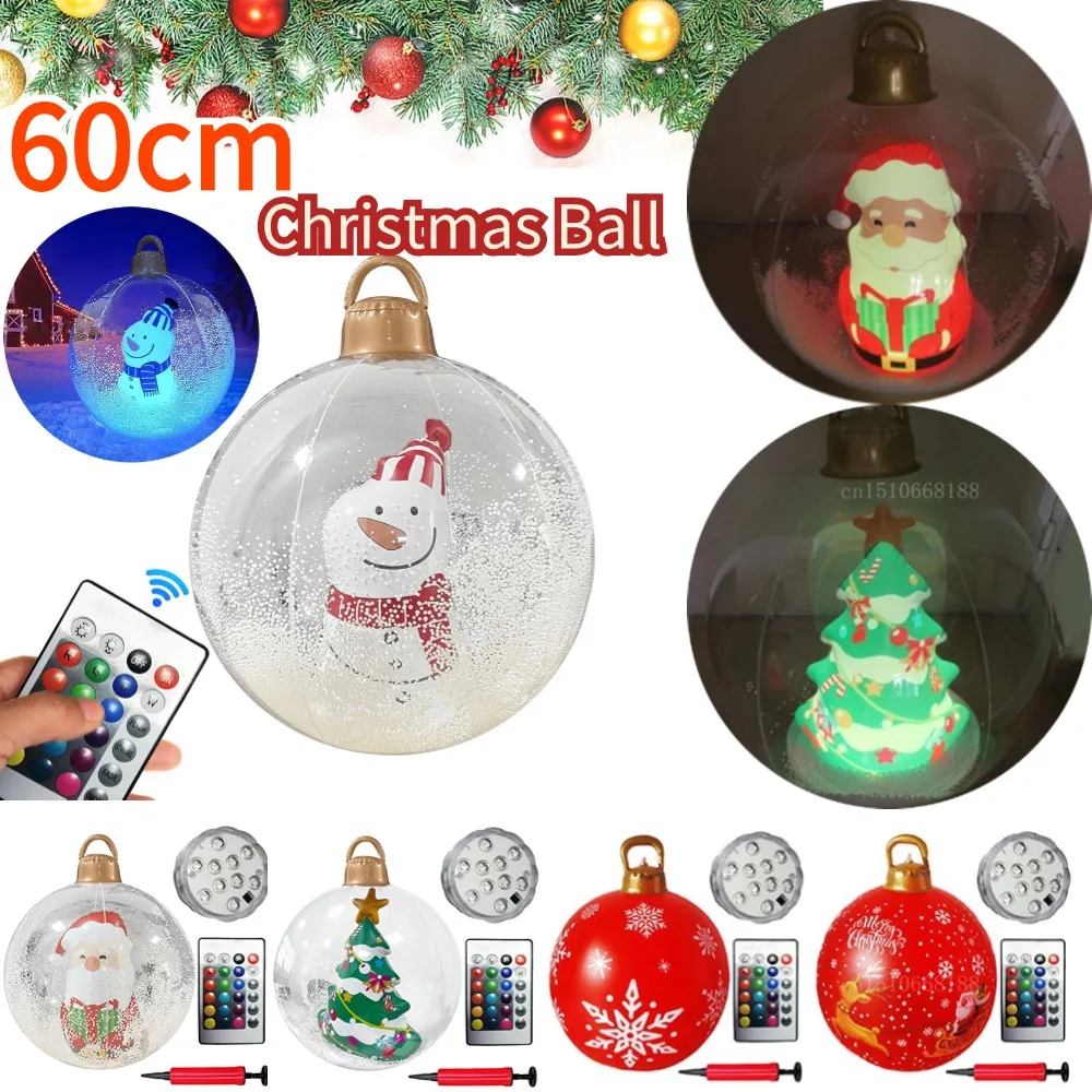 60cm Outdoor Christmas Inflatable Decorated Ball PVC Giant Big Large Balls Xmas Tree Decorations Toy Ball with Light Ornament