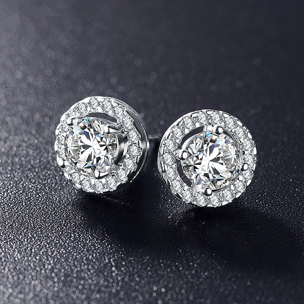 Gorgeous Men\'s and Women\'s Round Zircon Earrings Fashion Hip-hop Simple Sparkling Earrings Romantic Valentine\'s Day Gift aretes