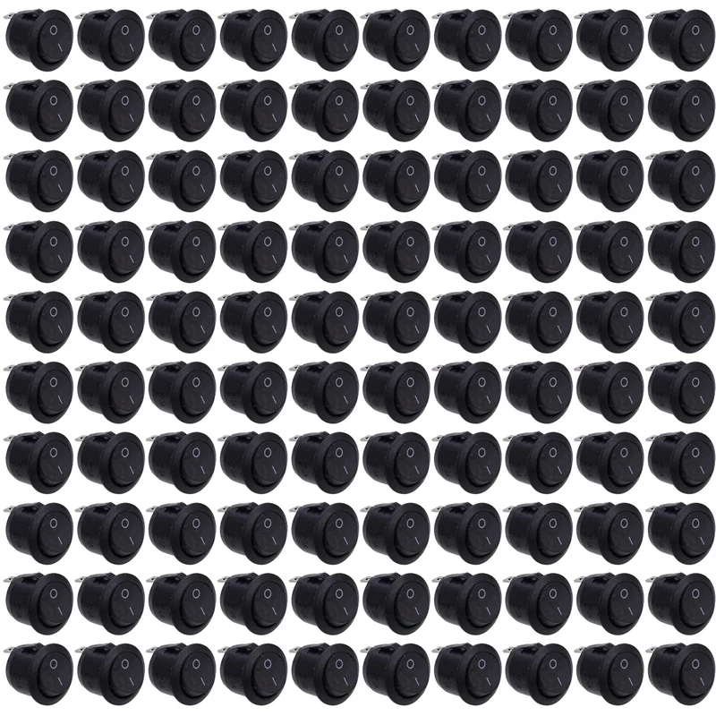 ABRU-100PCS Round Rocker Power Switch 6A 250V AC 2Pin 2Position ON/Off Power Boat Switches SPST Black Button Mini Round Black