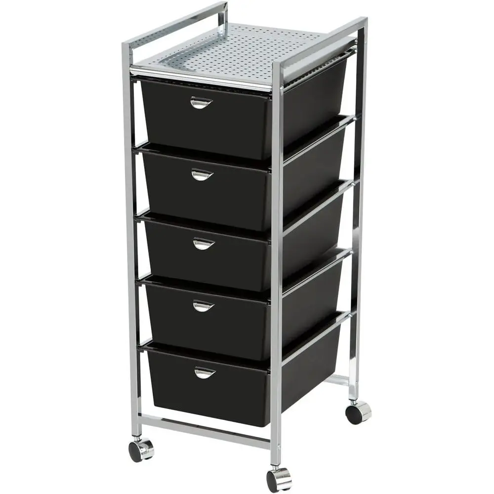 Heavy-Duty 5 Drawer Metal Cart - Portable Utility Trolley for Professional Use, Heat-Resistant Surface, Removable Shelves, Smoot