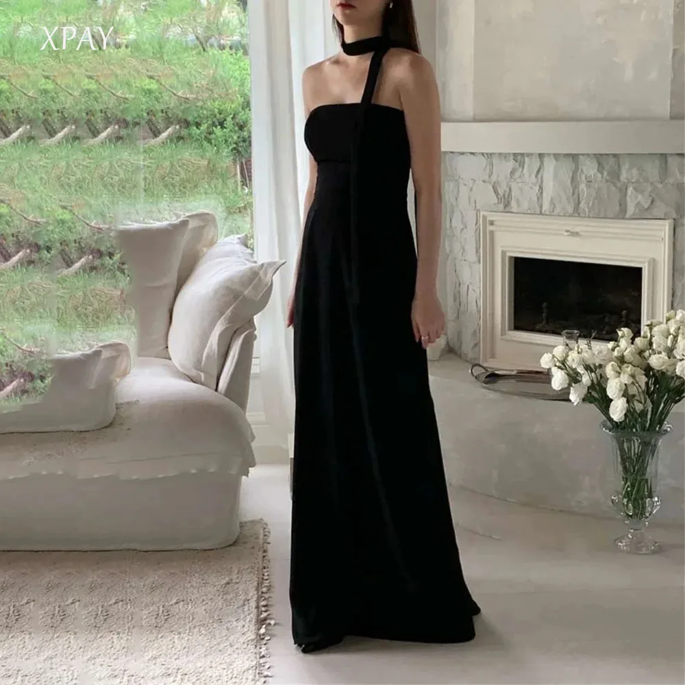 

XPAY Classic Black Evening Dresses With Scarf Wedding Dresses Elegant Floor-length A-line Simple Bridal Dress Customized