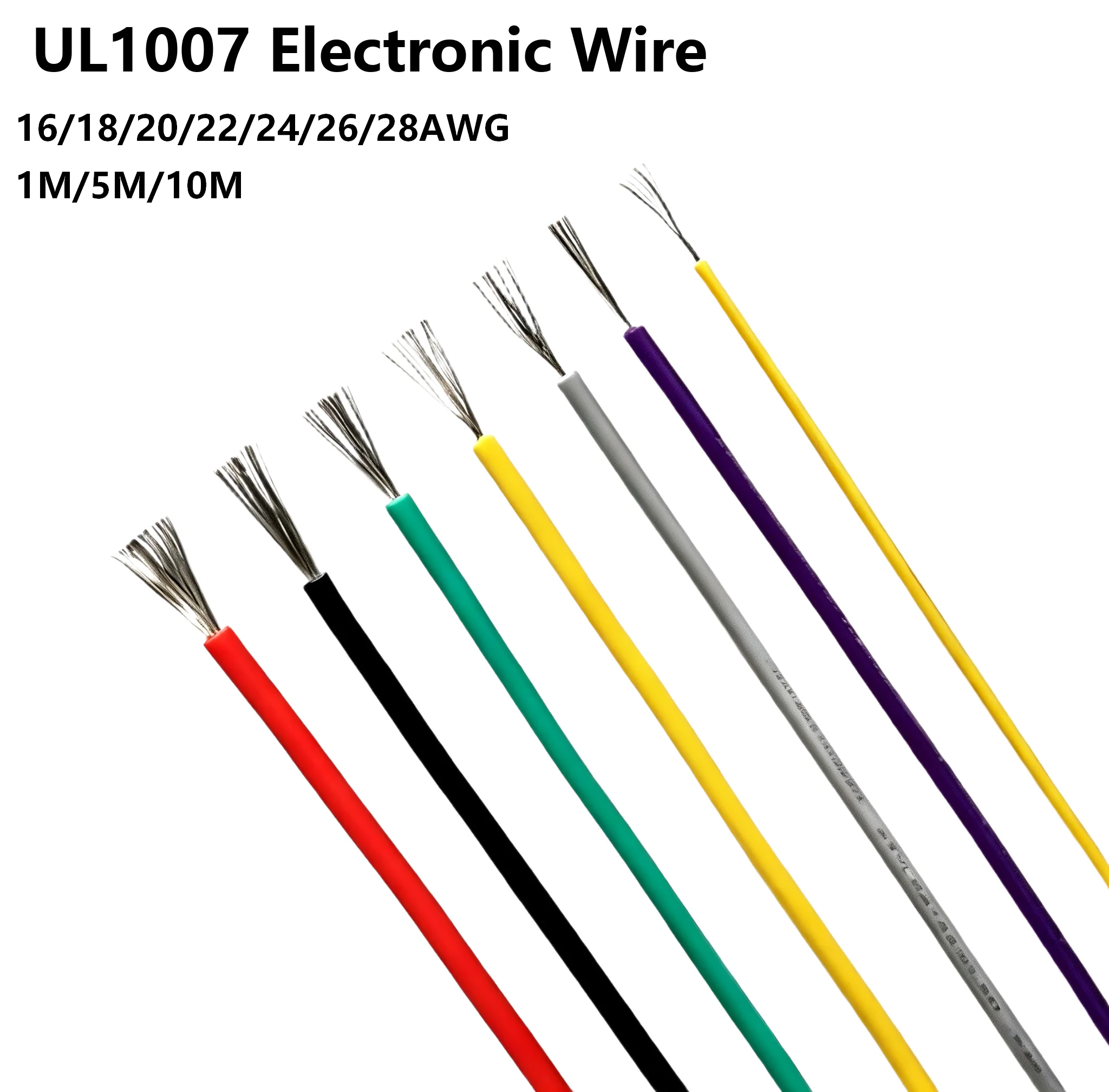 1M/5M/10M UL1007 PVC Tinned Copper Stranded Wire 16 18 20 22 24 26 28 AWG,300V 80°C Heat Resistant For Appliances & Lighting