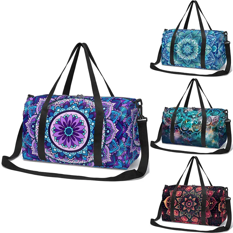 Sac polochon bohème à motif imprimé mandala, sac de voyage pour femme, sac de yoga