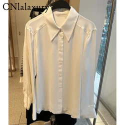 CNlalaxury Satin Shirt Blouse Women's Clothing Luxury Silk Blousas Vintage Blouse Office Lady Top Long sleeve Overshirt