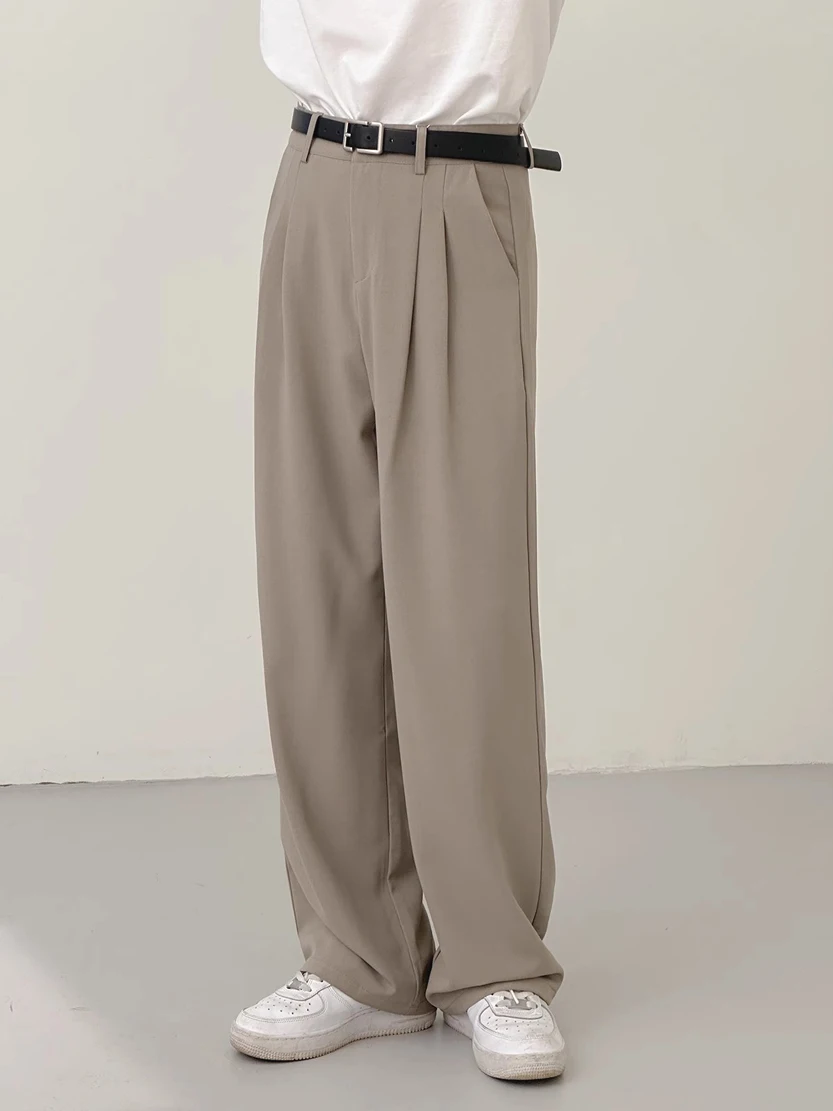 

Retro European Men's Casual Pants Double Pleat Loose Straight Leg Long Trousers Busin Casual Commute Suit Trendy