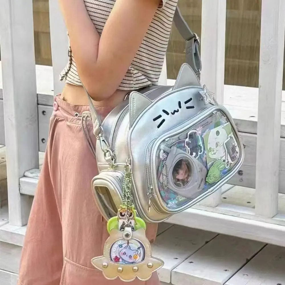 

Сумка на молнии Kawaii Cat Itabag, хлопковая сумка для хранения мерча айдолов, прозрачный карман, сумка для хранения из ПУ, модные рюкзаки, подарок