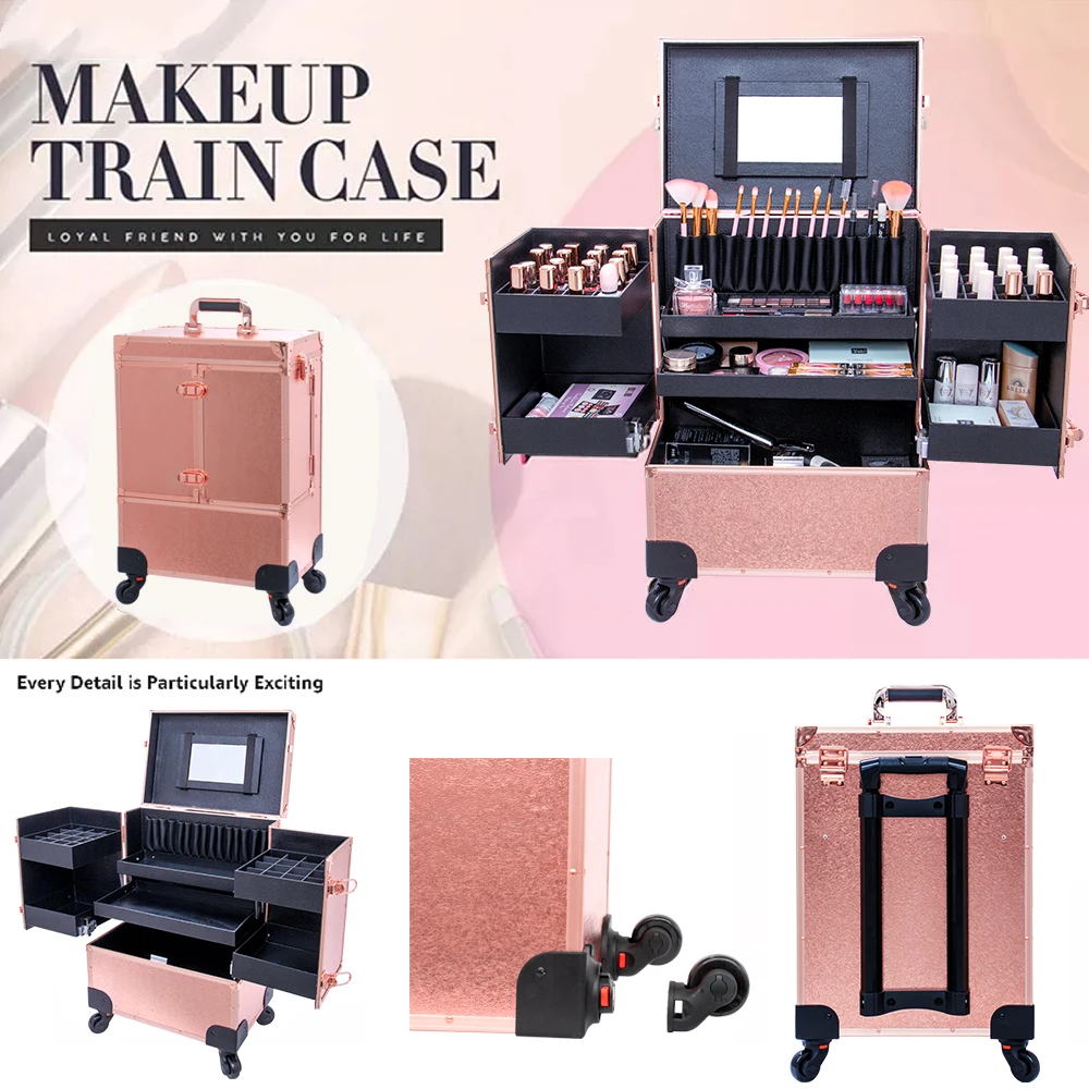 Nail Table Pink Manicure Workstation Folding rolling Portable case