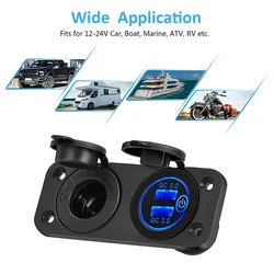 12V USB Socket Panel Quick Charge 3.0 20W Dual PD USB C Socket Outlet Cigarette Lighter Adapter for Car Boat RV Motorcycle