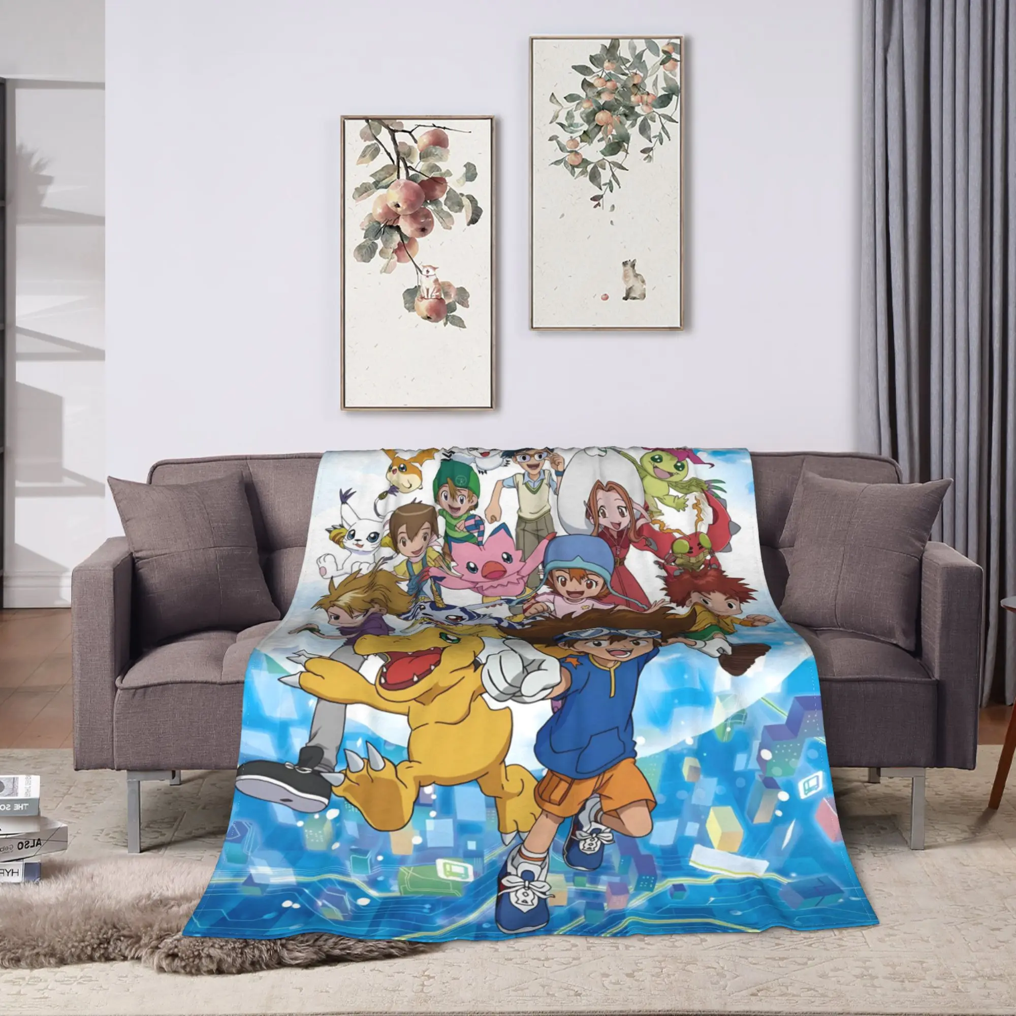 Digimon Adventure Anime Cartoon Flannel Blanket  Soft Durable Throw Blanket for Bedroom Picnic Pattern Bedspread Sofa Bed Cover