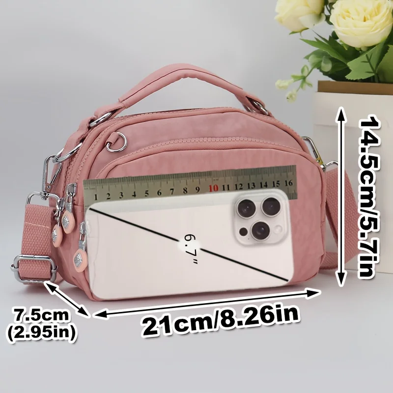 Women's Multi-Pocket Nylon Crossbody Bag, Fashionable Handbag Message Bag with Removable Shoulder Strap. view 3