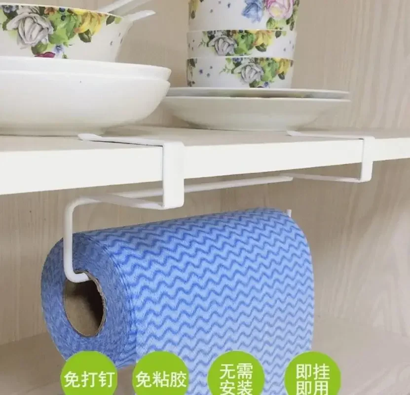 Wall Mounted Paper Roll Holder Bathroom Storage Toilet Rack Household Tissue Towel Rack Hanging Shelf for Kitchen Organizer