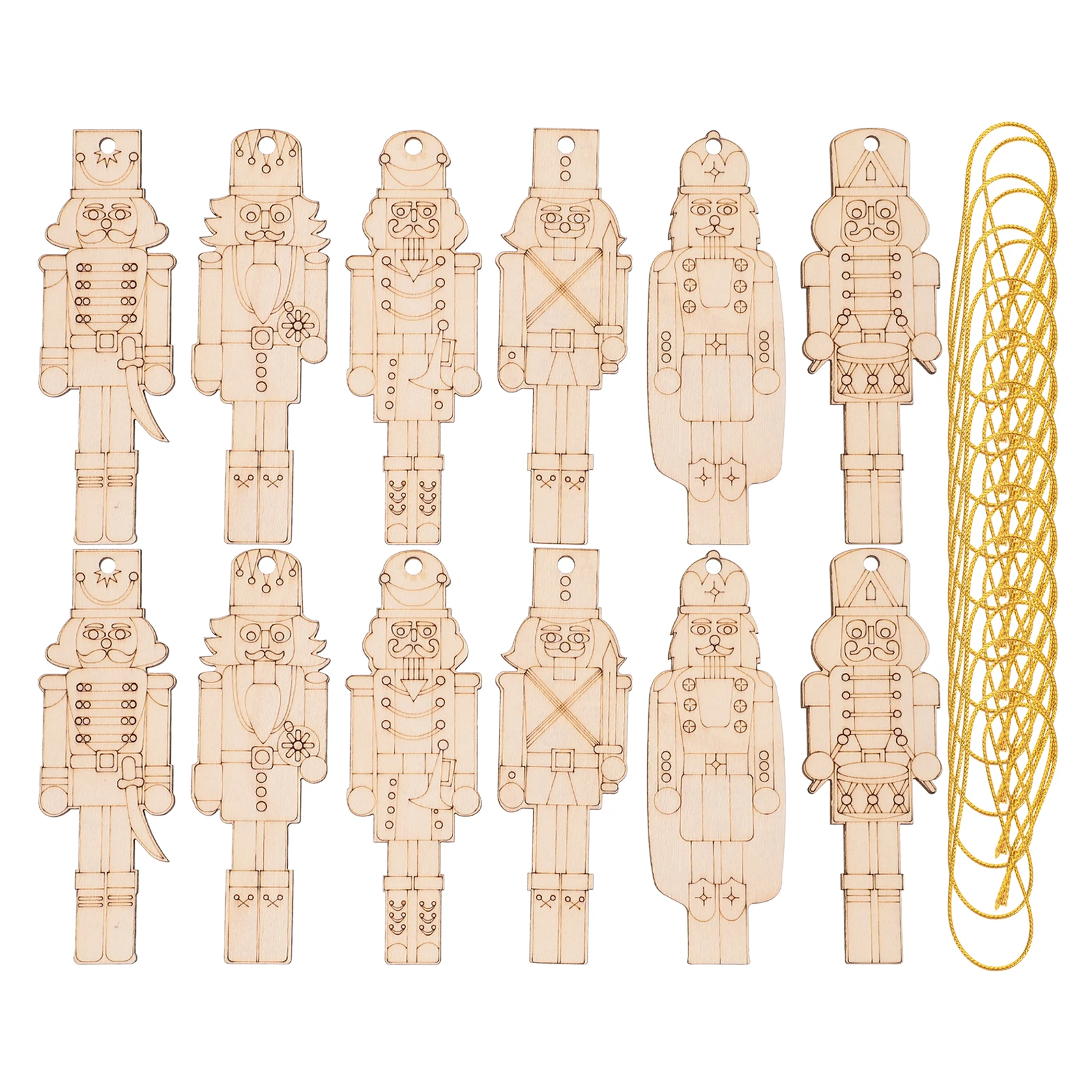 

12 Pcs Nutcracker Ornaments Unfinished Wood Mini Holiday Cutouts Hanging Small Sawdust
