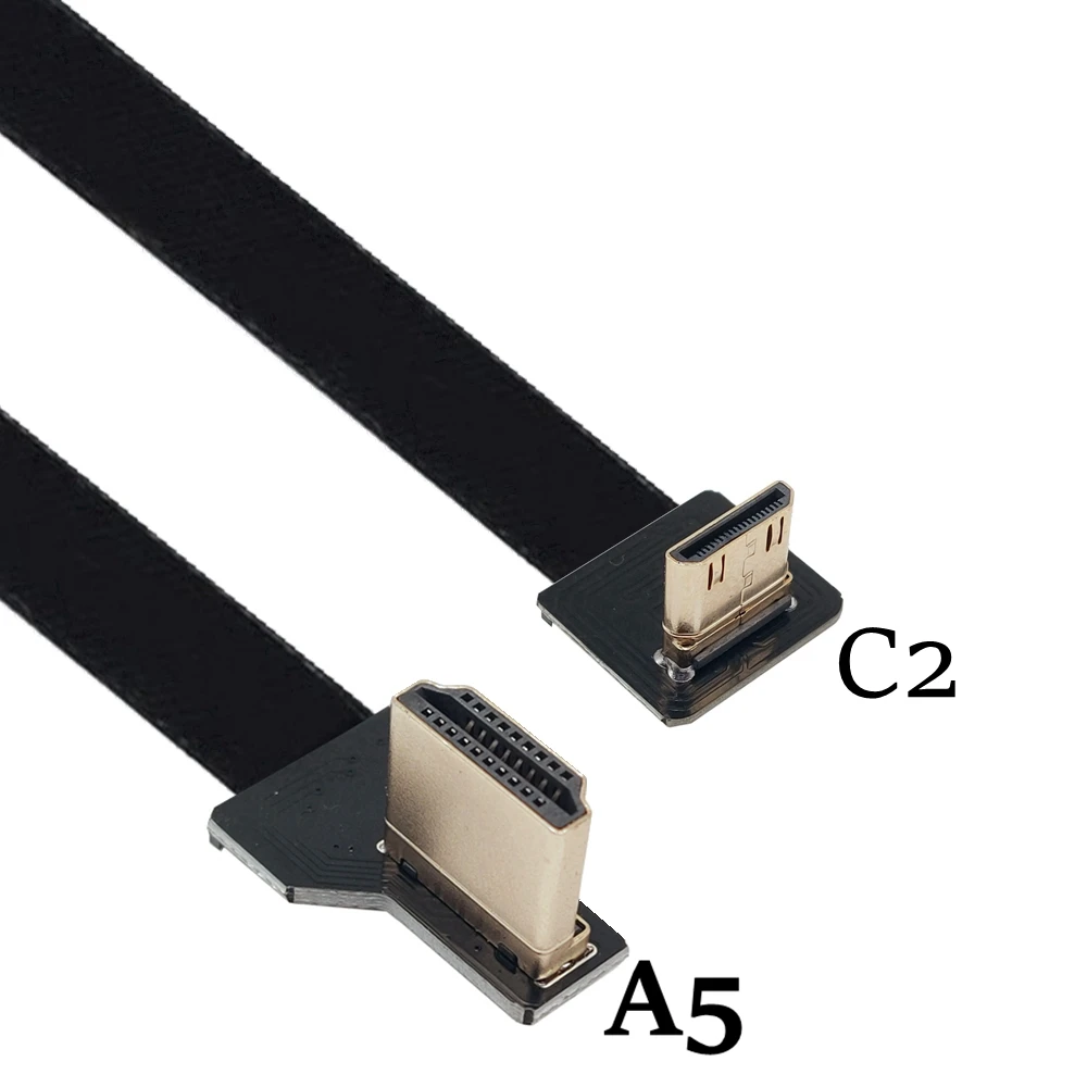 Fpv hdmi tipo um macho para cima e para baixo em ângulo de 90 graus para mini cabo plano fpc compatível com hdmi para câmera multicopter fotografia aérea