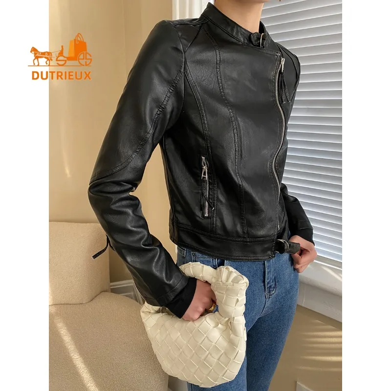 2025 New Spring Autumn Women's Slim Motorcycle Real Leather Jacket, 100% Genuine Sheepskin, Simple and Fashion Coat for Women.