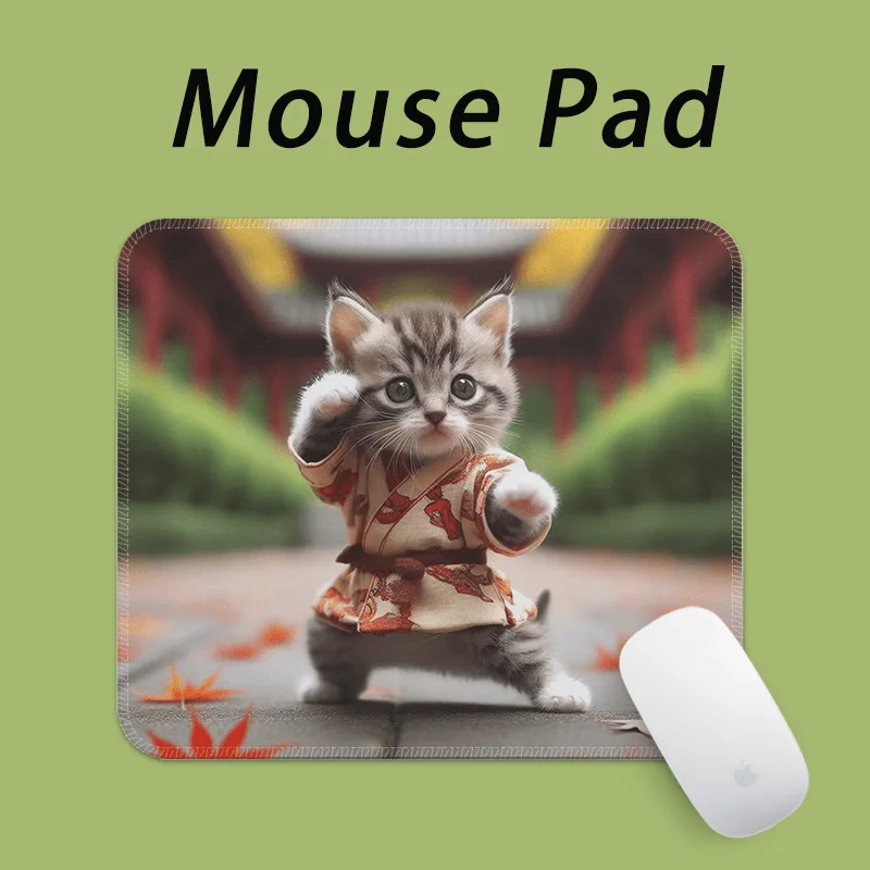 Kung Fu Cat pattern design mouse pad, rubber anti-slip, washable, high-definition printing computer accessory