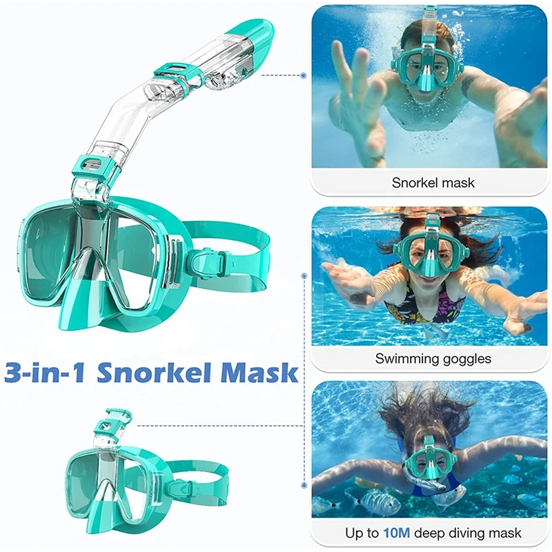 Snorkel Mask Foldable Diving Mask Set with Dry Top System and Camera Mount, Anti-Fog Professional Snorkeling Gear