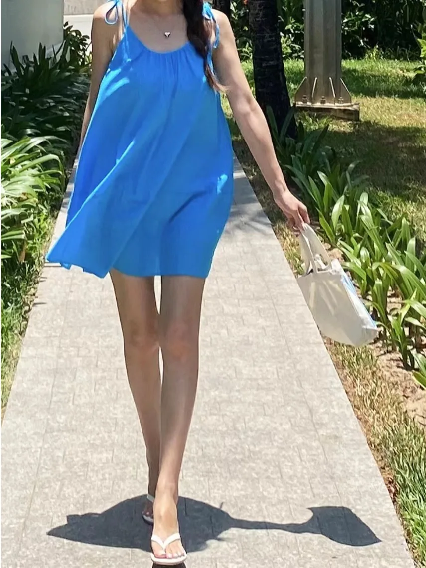 Sexy Bal Strap Dr Summer Vaion Sle Chic Halflange A-lijn Midi Dr Polyestervezel Svel Pure Color