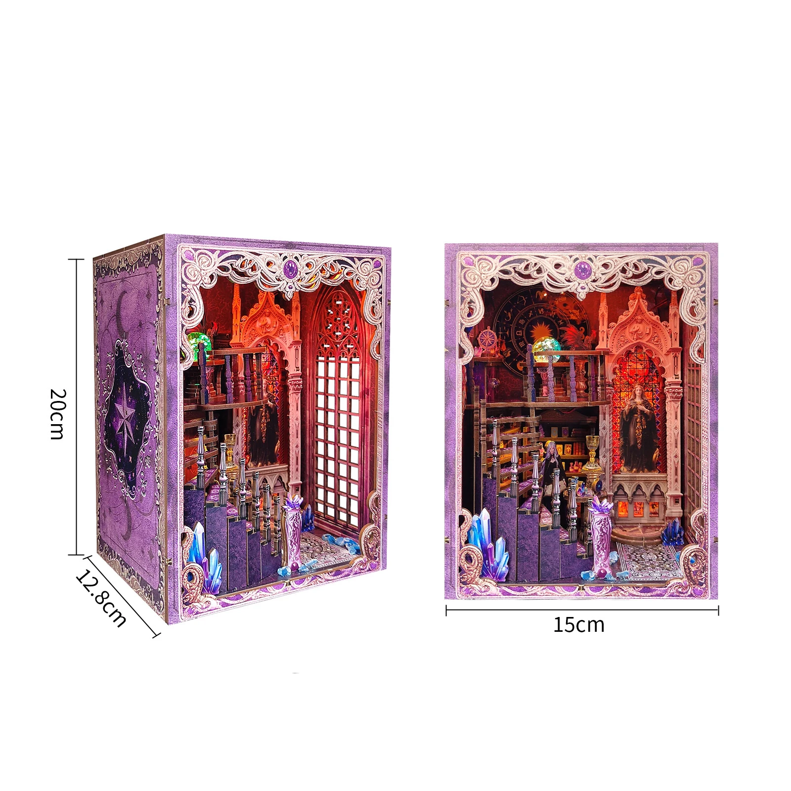 DIY Buchecke Holz Miniatur Modellbausätze Tarot Association Buchstütze 3D Puzzle mit LED-Licht Bücherregal für Freunde Geburtstagsgeschenk