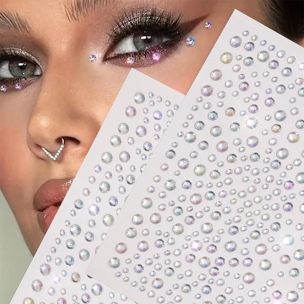 

1 шт. 3D иллюзионные белые наклейки с бриллиантами для лица, самоклеящиеся круглые драгоценные камни, одноразовые татуировки для DIY, волосы, декор для макияжа для глаз и тела