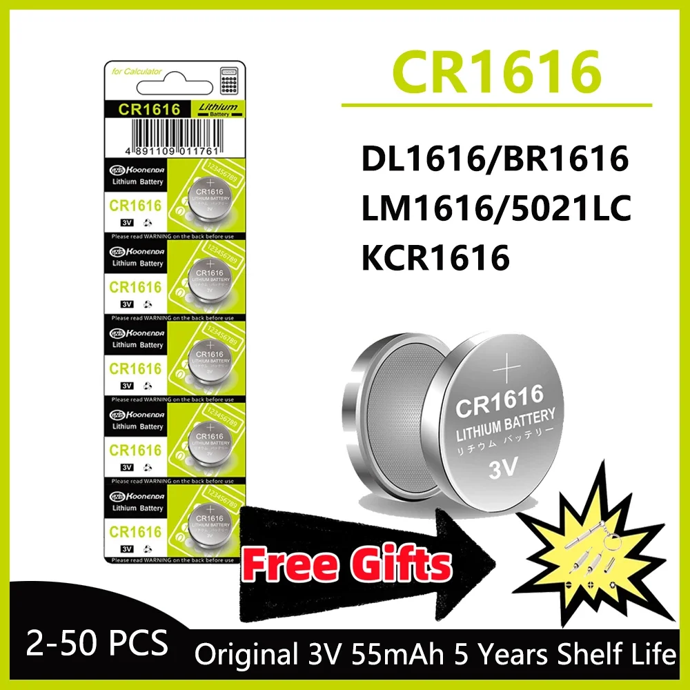 Large Capacity 3V 55mAh CR1616 Coin Cells Batteries CR 1616 DL1616 BR1616 5021LC LM1616 Lithium Battery For Watch Remote Control