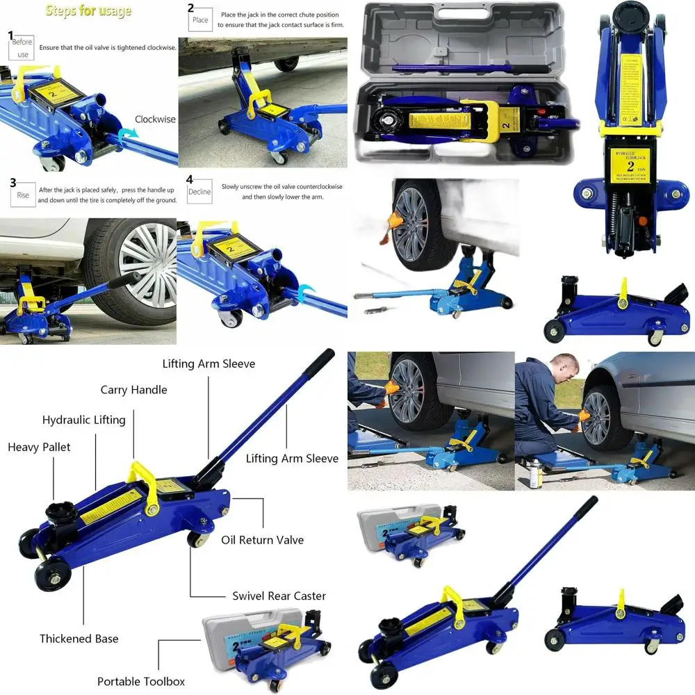 

Домкрат гидравлический низкопрофильный 2-тонный с тележкой и подставками для подъема универсальных транспортных средств, подходит для легковых автомобилей и легких грузовиков