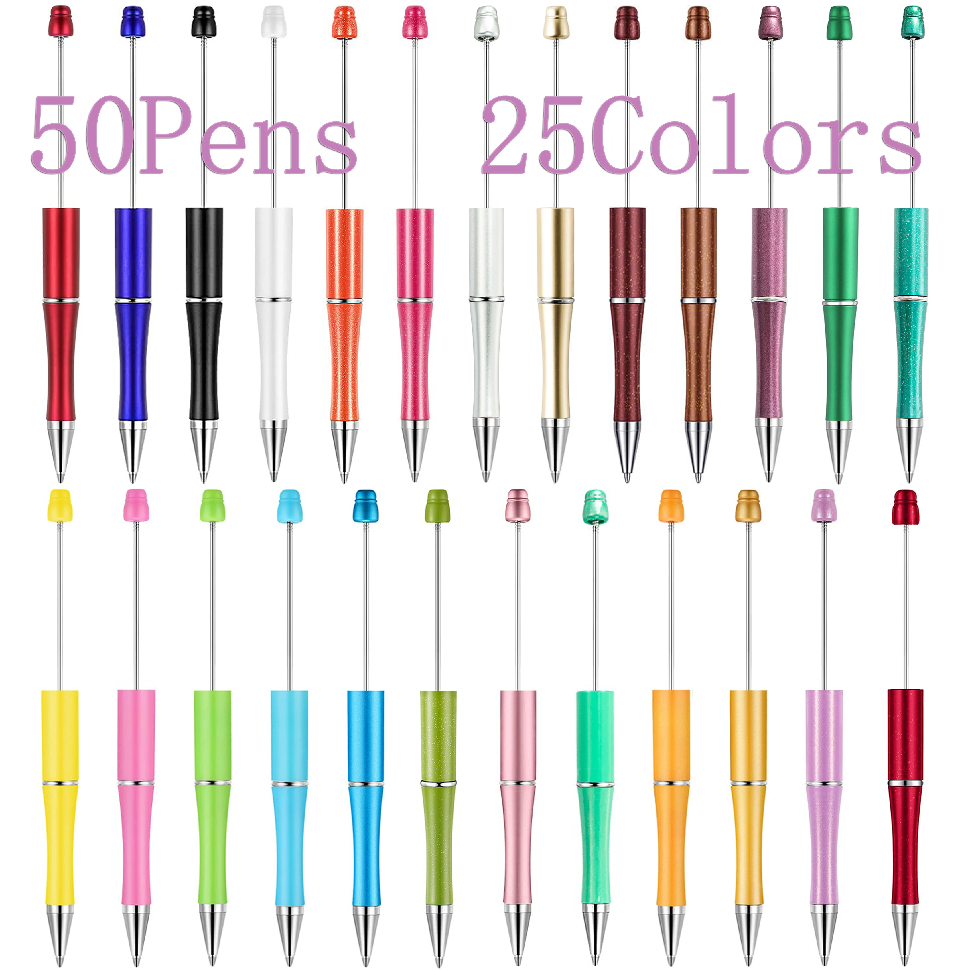 

50Pcs DIY Plastic Beadable Pen Bead Ballpoint Pen Gift for Kids Personalized Ball Pens Signature Pen