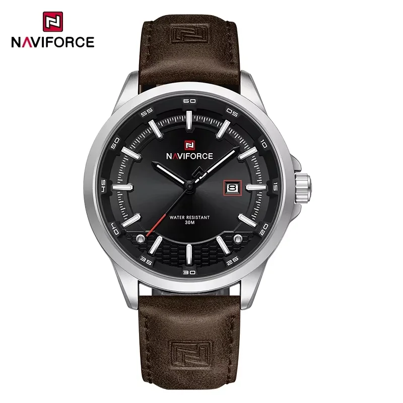 NAVIFORCE تصميم جديد ساعات للرجال مريحة جلد طبيعي حركة يابانية تاريخ مقاوم للماء ساعة اليد هدايا للرجل 2025