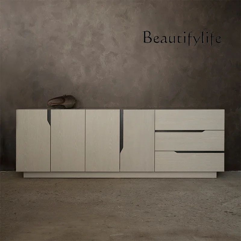 

Italian minimalist dining side cabinet bedroom bed end floor-to-ceiling raised solid wood living room cream wind storage cabinet