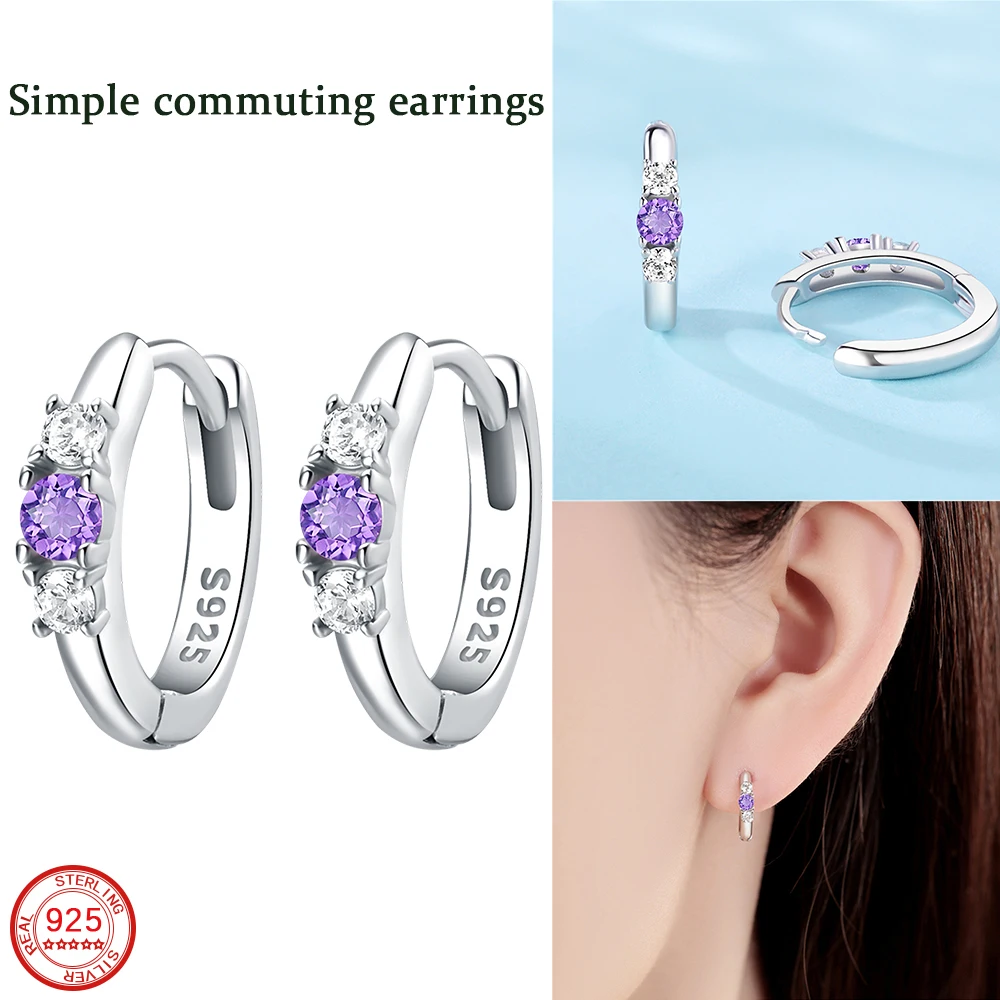 

2024 New Eternal 925 Sterling Silver Couple sisters Purple Simple Stone Earrings Romantic Dating Jewelry Expressing Love