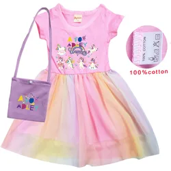 2023 New Cute A FOR ADLEY Clothes Girls Summer Princess Dresses Kids Cotton Short Sleeve Wedding Party Dresses Children Vestidos