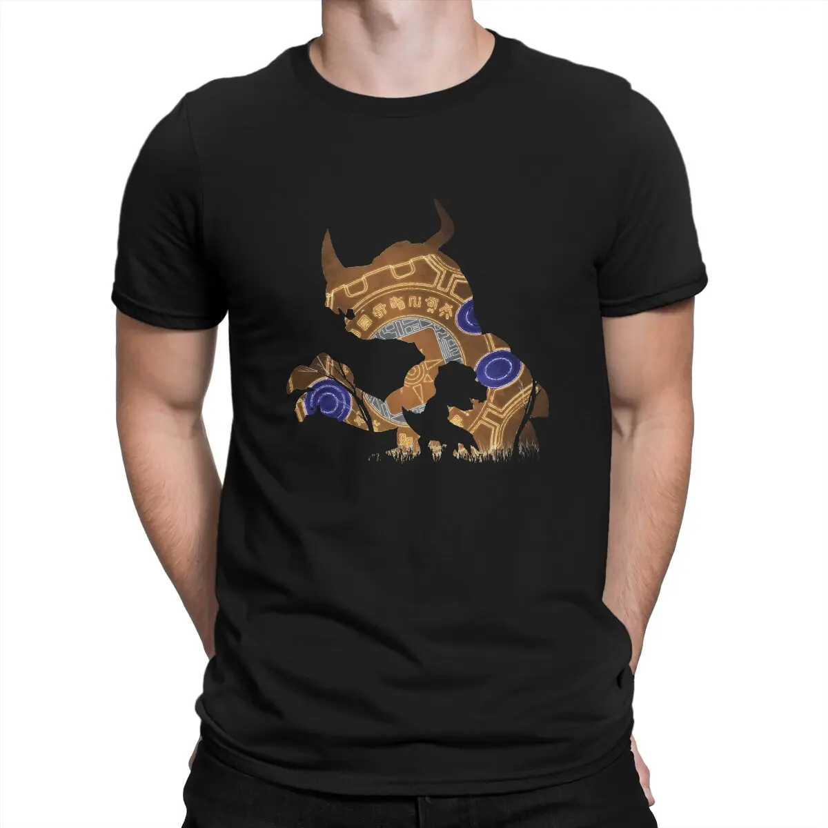 Digital Monster Greymon and Agumon Tshirt Homme Men's Streetwear Polyester T Shirt For Men