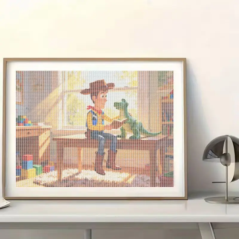 1 Buah Kit Lukisan Berlian Disney Pixar Toy Story Woody dan Rex, Set Seni Karakter Kartun Lucu DIY 5D Full Drill, Teman Baca
