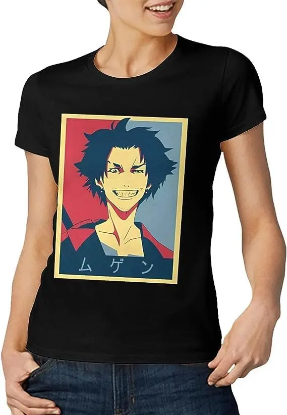 Samurai Anime Champloo Shirt Women's Fashion Short Sleeve Cotton T Shirts Quick Dry Pattern Custom Tee Tops Black