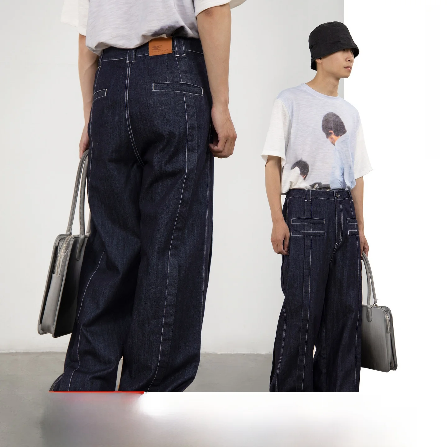 

Crnenter Original Color Denim Straight Leg Jeans Posing Multiple kets Casual Cotton Pants for Men Youthful Vitali Sle