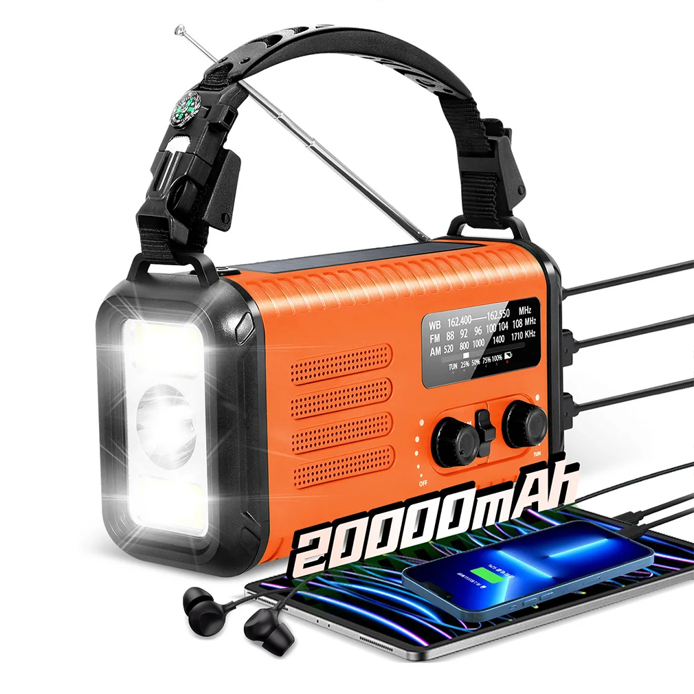 New 20000mAh Emergency Radio Solar Hand Crank Generator Radio USB Rechargeable Weather AM/FM Radio SOS Power Bank Flashlight