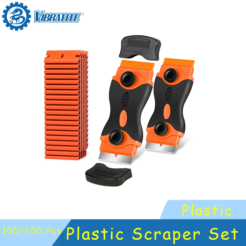 Plastic Scraper Set Plastic Blade 100/200 Pcs Sticker Cleaning Remover for Paint Decal Adhesive Label & Caulk Glass Scraper Car